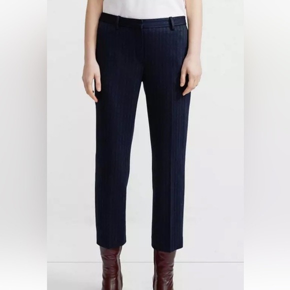Theory Tailor Trouser C Cropped Dress Pant Pale Stripe Knit Navy Blue Size 00 - Picture 1 of 13